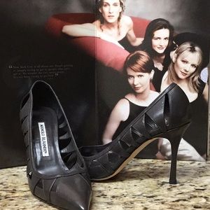 Grey Manolo Blahnik leather cut out pimple